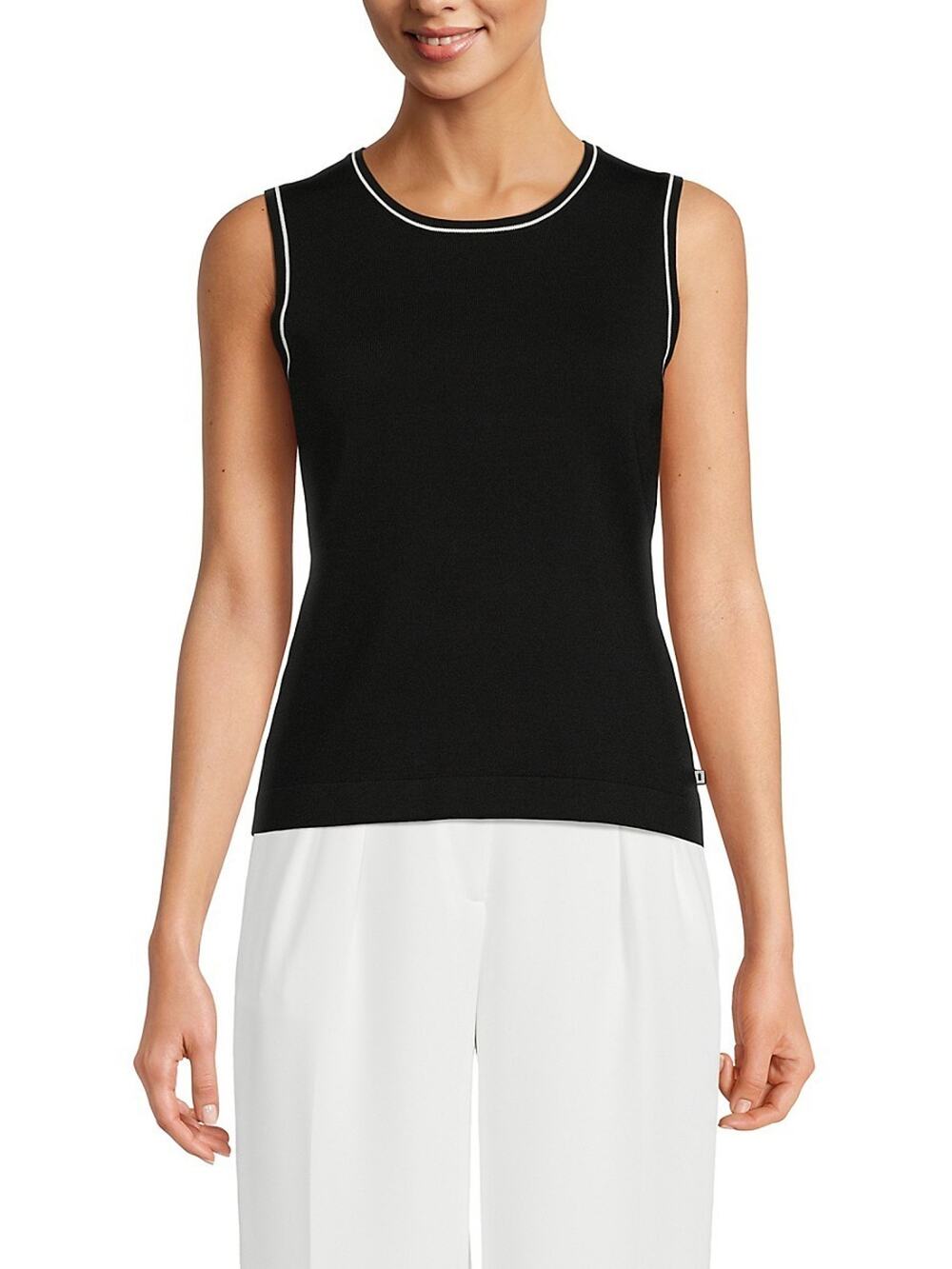 KARL LAGERFELD PARIS Women's Knit Tank Top Black Size XL 3968